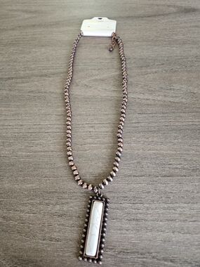Bronze Beaded Necklace with White Stone Pendant-NWT